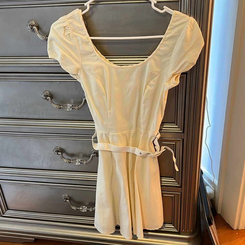 ASOS pretty ivory cream belt sleeve dress